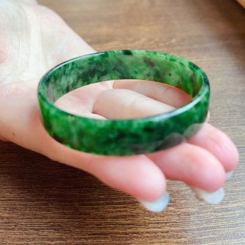 瓔珞珠寶盒 E.L.Jewelry Box 冰種辣綠花青翡翠手鐲角鐲 | 17圍 | 天然緬甸玉翡翠A貨 | 送禮