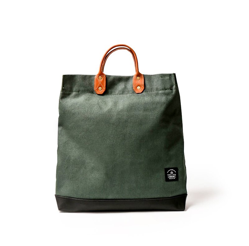 二代簡約L號真皮帆布購物袋 手提包 含背帶 棕梠綠 - 側背包/斜背包 - 棉．麻 白色