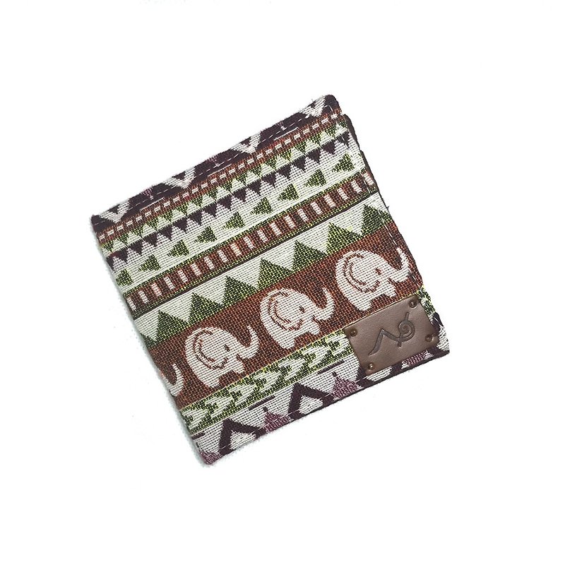 象のデザインの短い財布 - 財布 - コットン・麻 ブラウン