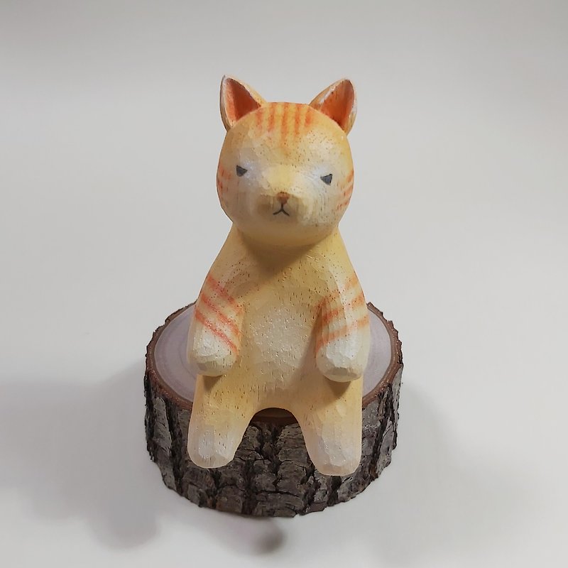 Orange cat wood carving artwork - ตุ๊กตา - ไม้ สีส้ม