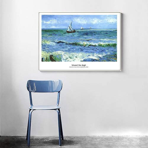 森活小飾Lifedecor 梵谷‧海濱的漁船-橫式-掛畫-名畫系列 -藍色