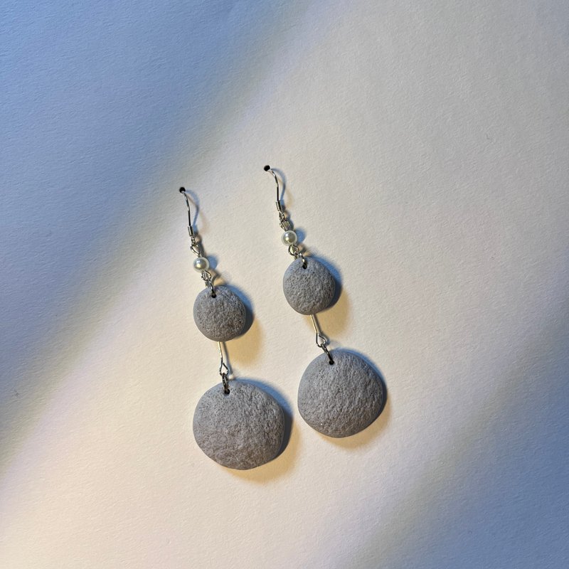 CM unique style gray stone handmade polymer earrings 925 sterling silver earrings - Earrings & Clip-ons - Pottery Gray