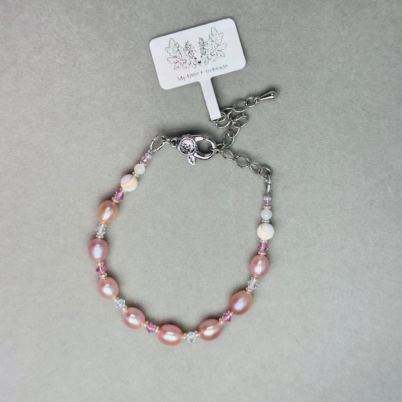 Natural freshwater pearl + Swarovski crystal bracelet JW96H-002 - สร้อยข้อมือ - ไข่มุก หลากหลายสี