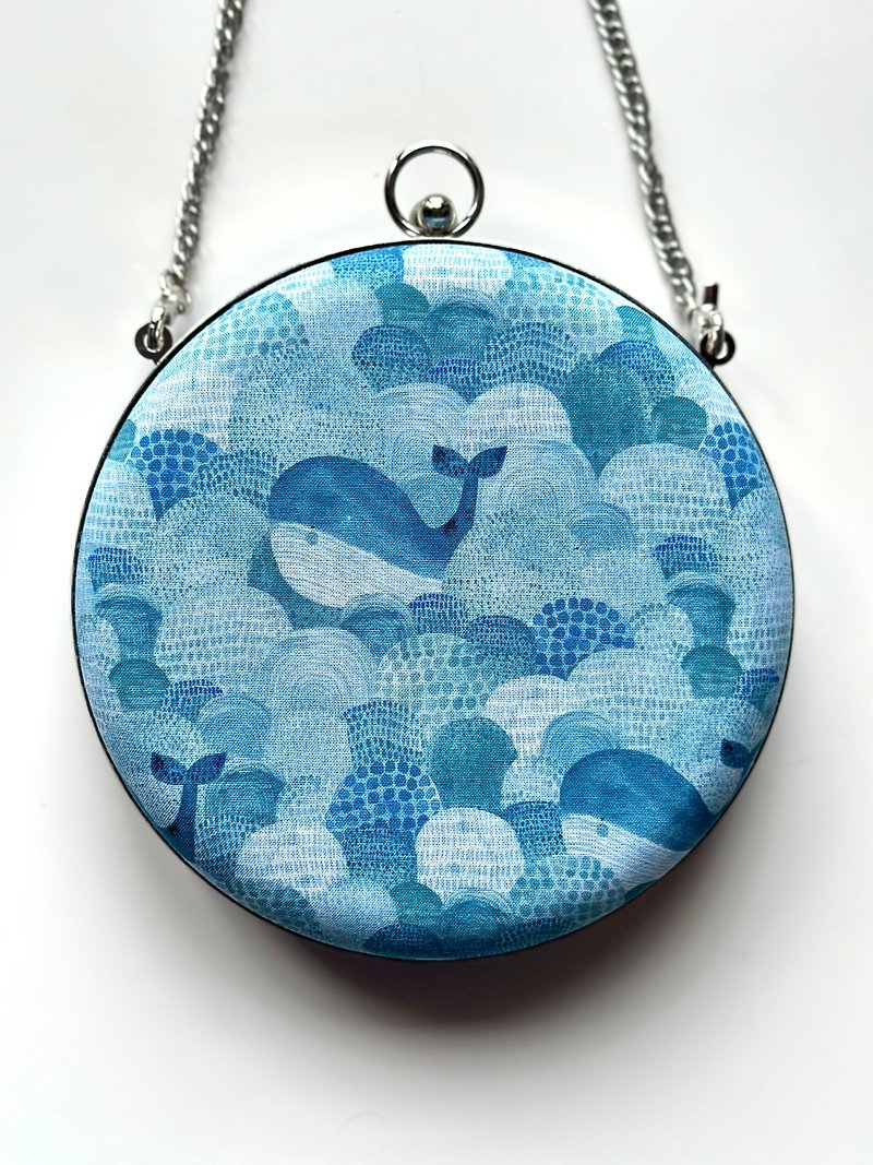 Langlang Whale Small Round Bag-can be carried in hand/cross-body - Messenger Bags & Sling Bags - Cotton & Hemp Blue