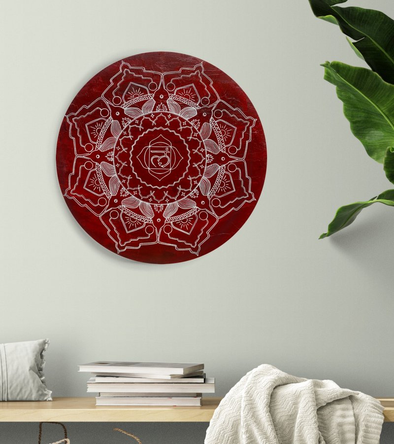 Spiritual art red mandala Muladhara root chakra Sacred geometry Meditation art - 壁貼/牆壁裝飾 - 壓克力 紅色