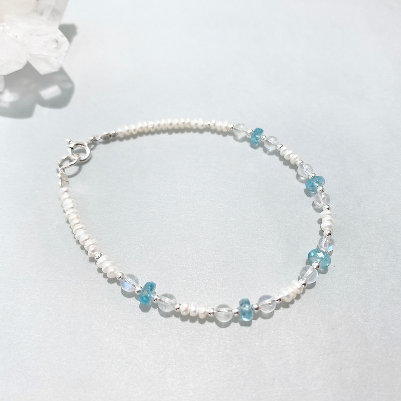 Ops Apatite Moonstone Pearl Silver Handmade Gemstones bracelet