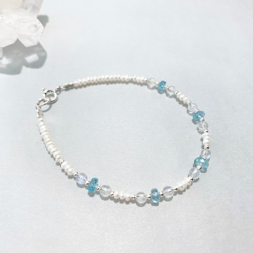 Ops手工飾品設計 Ops Apatite Pearl Silver bracelet -磷灰石/純銀/月光石/珍珠