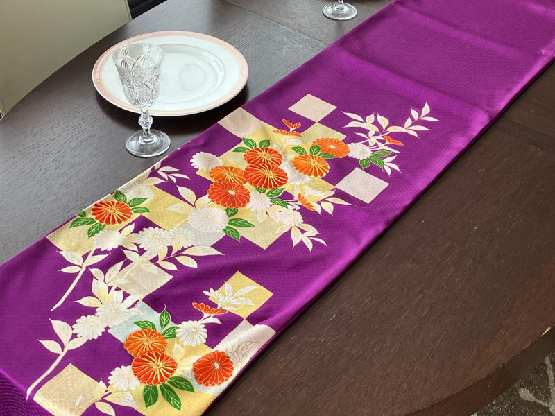 和服布料桌旗 FTR001 - 枱布/餐墊 - 絲．絹 紫色