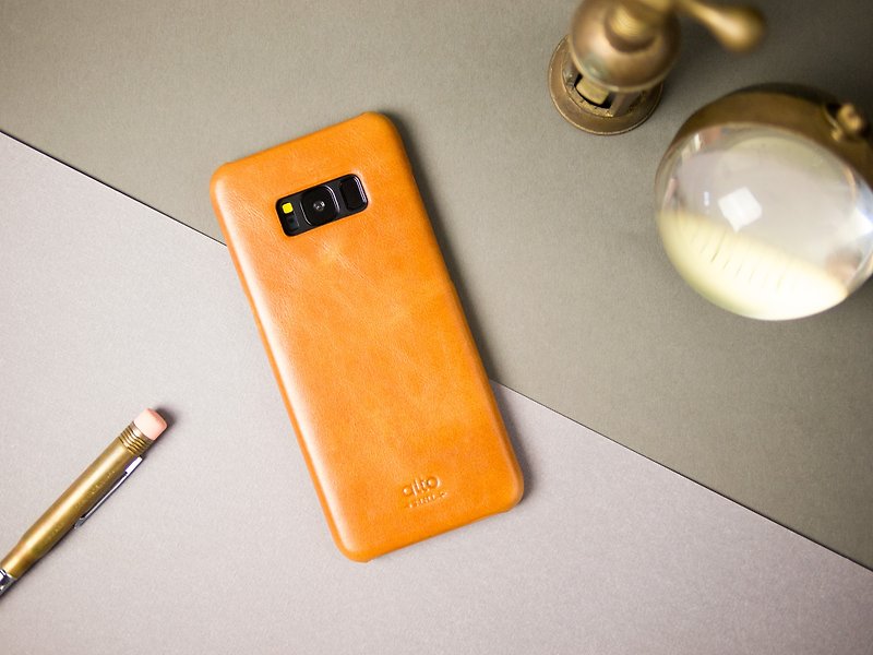 【客製化禮物】皮革手機殼 Galaxy S8 5.8吋 - 焦糖棕 - 手機殼/手機套 - 真皮 橘色