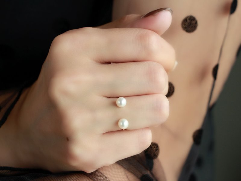 14kgf- W pearl ring (5mm/5mm) - 戒指 - 其他金屬 白色