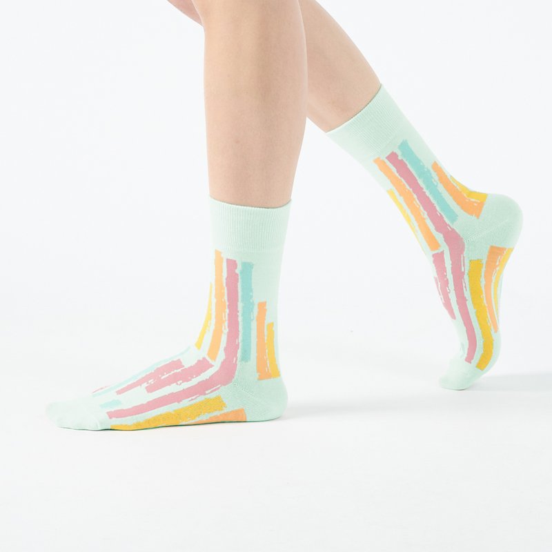 One Stroke/ Teal(F)-MIT Design Mid-calf Socks - Socks - Cotton & Hemp White