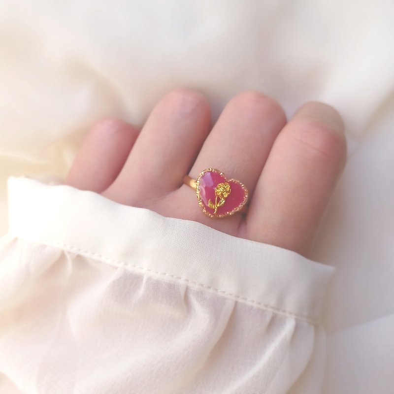 Vintage Rose Heart Ring NO.05 (Plum Red, Free Size) - General Rings - Resin Red