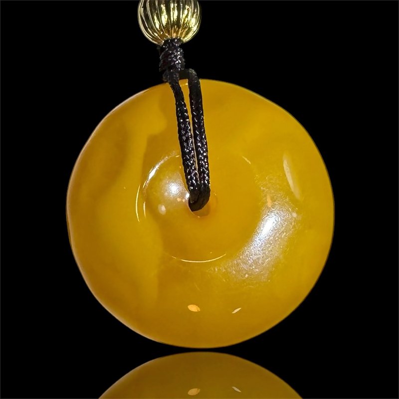 A09 頂級緬甸金絞蜜蠟平安扣項鍊 天然金絲紋路 光潤飽滿 招財 - 項鍊 - 其他材質 黃色