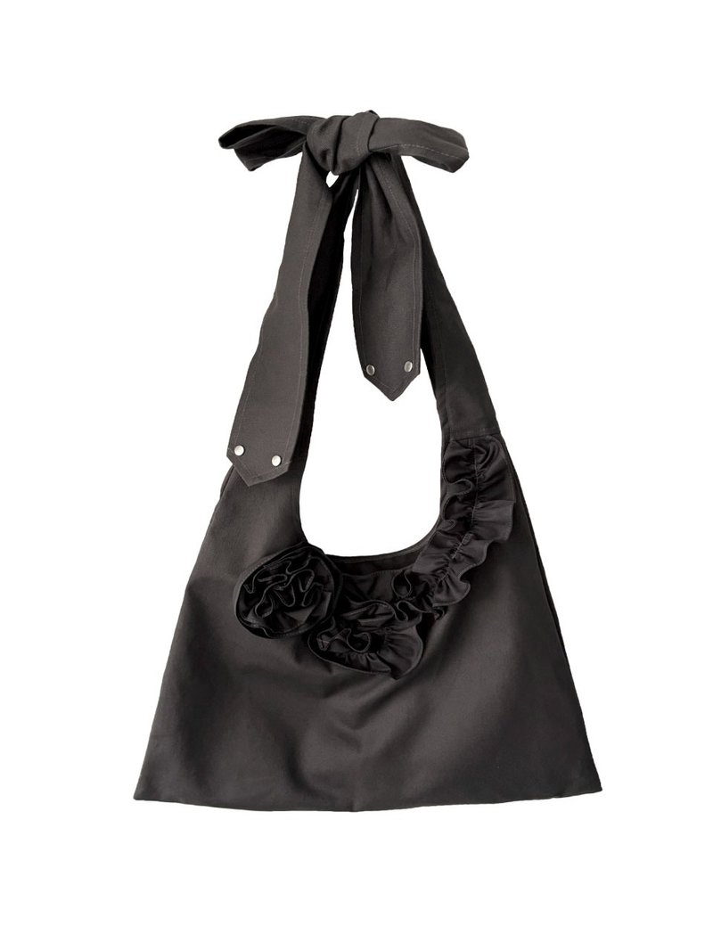 GREY FLOWER HOBO CROSS BAG - 側背包/斜背包 - 棉．麻 灰色