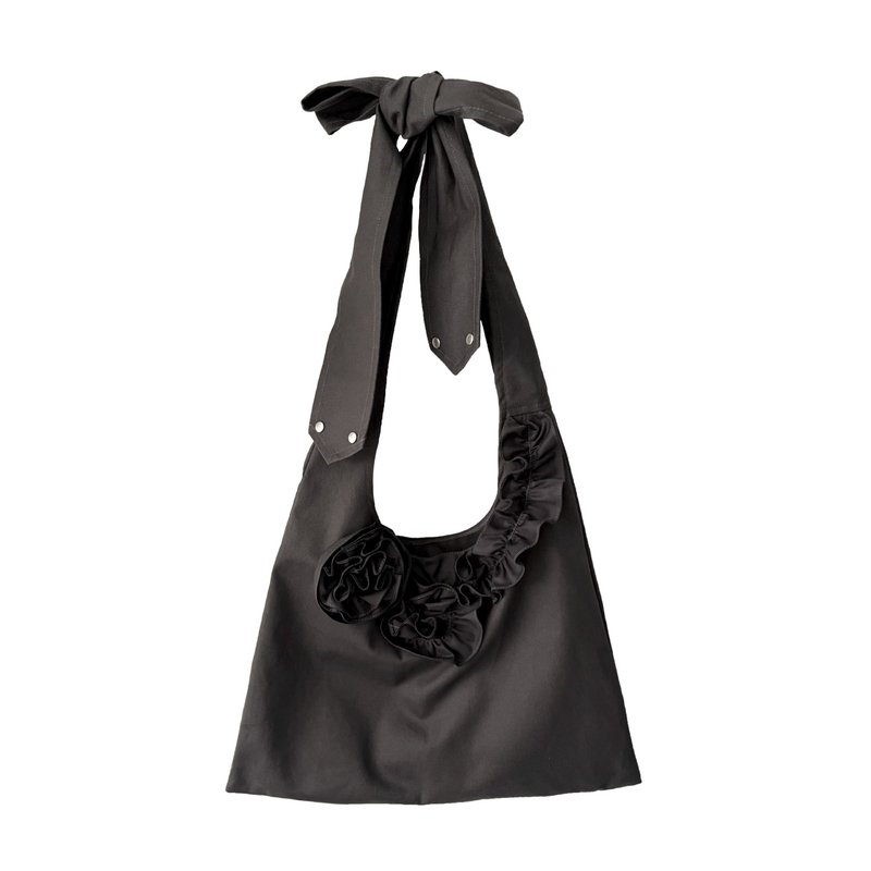 GREY FLOWER HOBO CROSS BAG - 側背包/斜背包 - 棉．麻 灰色
