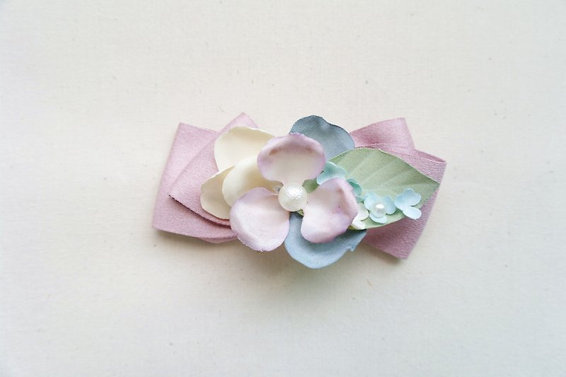 Romantic Pinky Fabric Flower Ribbon Bow Hair Clip Accessories,Gift For Her - เครื่องประดับผม - ผ้าฝ้าย/ผ้าลินิน สึชมพู
