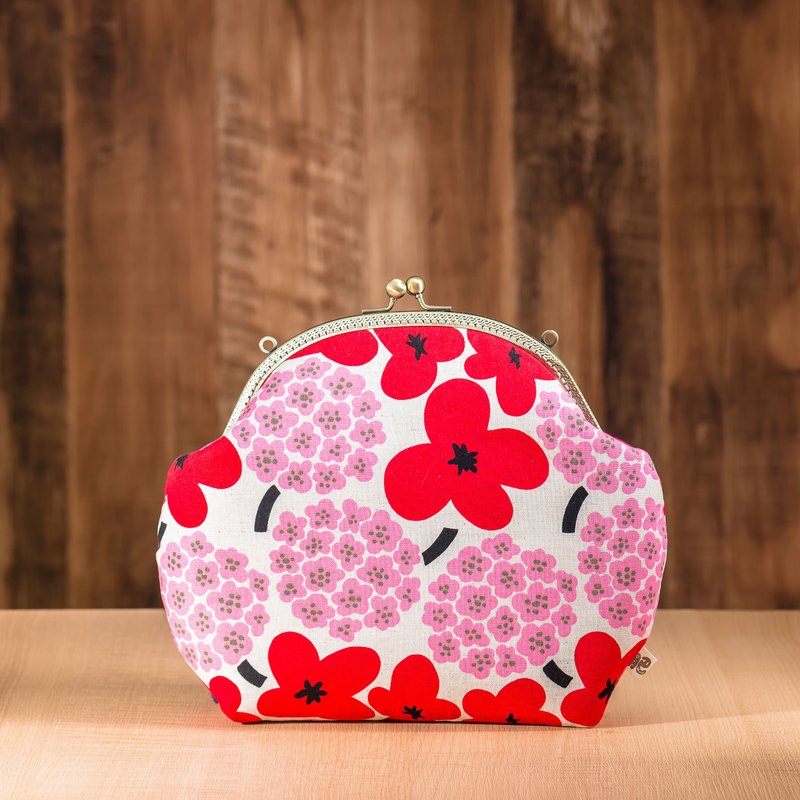 【簡約紅色爆米花】復古金屬口金包#包包#可愛#日式#肩包#女用 - 側背包/斜背包 - 棉．麻 紅色