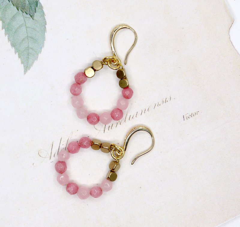 [Riitta] Pink Circle Chalcedony Earrings (Clip-On)