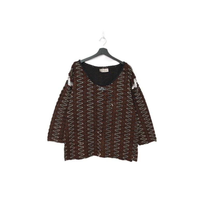 Back to Green-復古毛衣 大U領 拼接袖 ws-29 vintage sweater - 女毛衣/針織衫 - 聚酯纖維 
