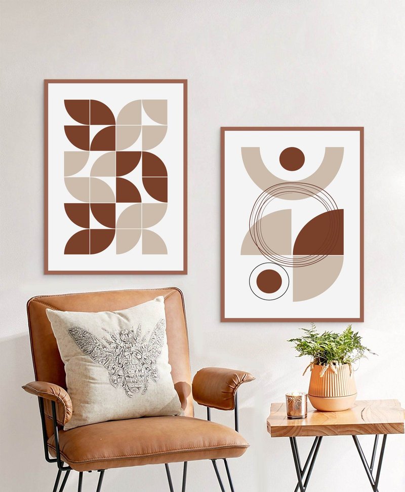 Electronic file, set of 2 posters, abstract geometric wall art, terracotta art - โปสเตอร์ - วัสดุอื่นๆ สีนำ้ตาล