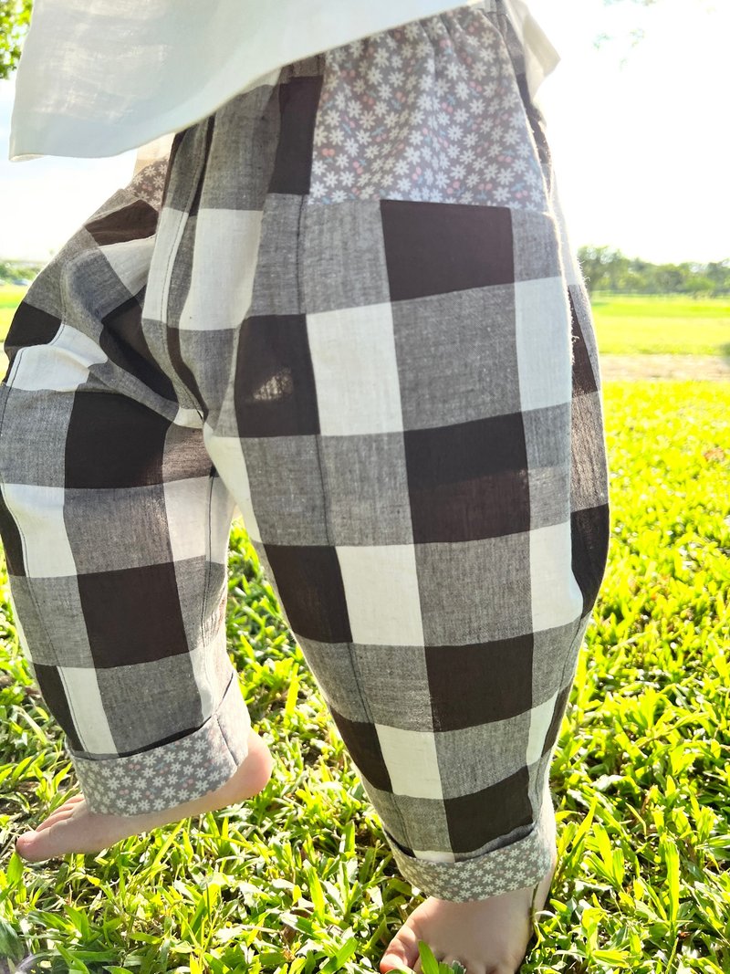 【櫻桃小白花】90~120cm 柔軟透氣的棉麻褲 - 男/女童長褲/短褲 - 棉．麻 咖啡色