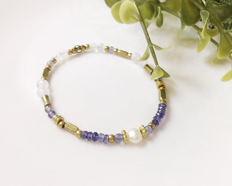 MH Brass Natural Stone Custom Series_Duchess_菫青石 - Bracelets - Gemstone Purple