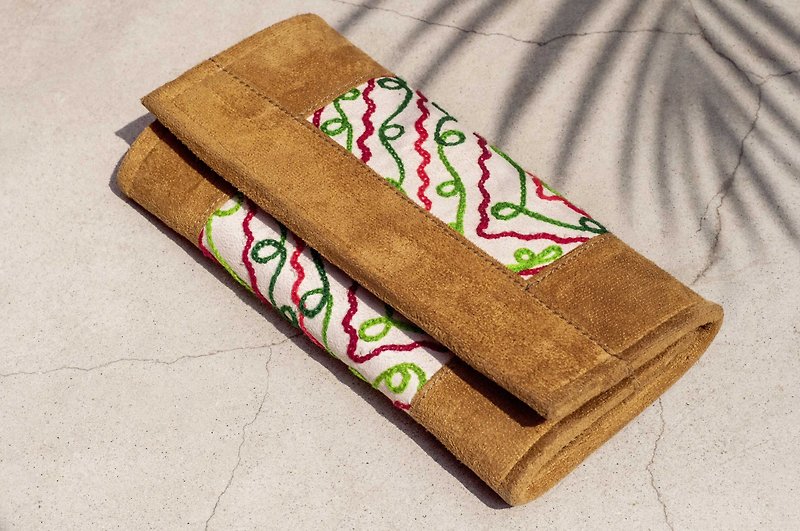 レザーロングウォレットロングウォレット小銭入れ織りウォレット-インドの砂漠のエスニックスエードレザーウォレット