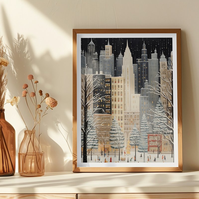 城市冬季風格 / 冬夜公園與城市光 掛畫 海報 無框畫 - 海報/掛畫/掛布 - 紙 