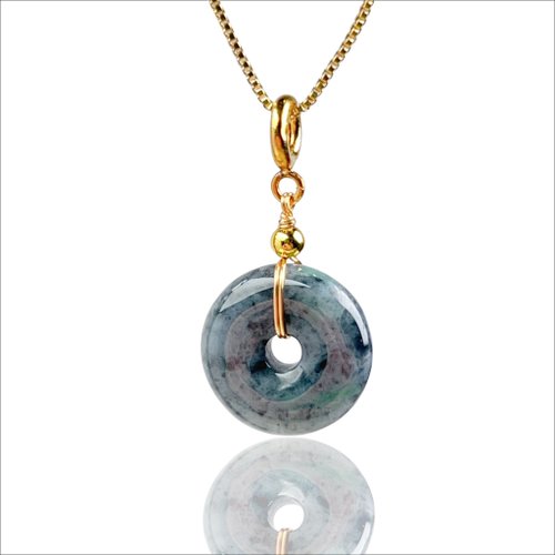 瓔珞珠寶盒 E.L.Jewelry Box 【願‧平安】烏雞飄綠翡翠平安扣項鍊14K金|天然緬甸A貨翡翠|送禮