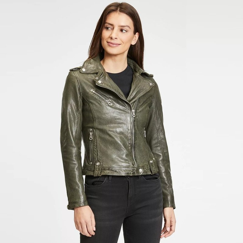 [Germany GIPSY] Famos LAOSV asymmetric zipper knight sheepskin jacket | olive green - Women's Blazers & Trench Coats - Genuine Leather Green