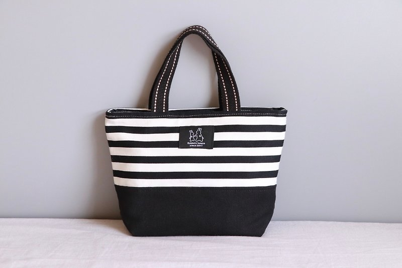 Striped black printed lightweight tote - Handbags & Totes - Cotton & Hemp Black