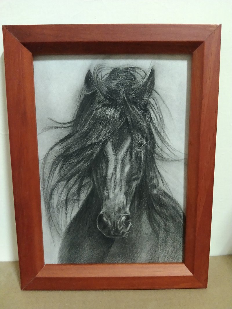 Decoration/horse/charcoal drawing/original/framed - โปสเตอร์ - กระดาษ 