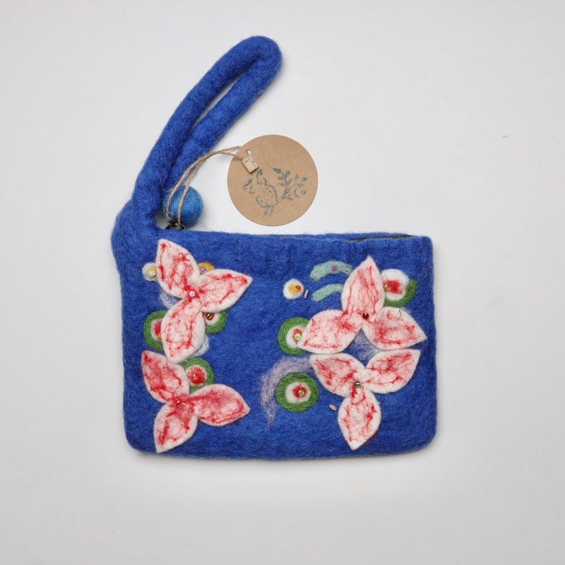 Exchange gifts/Nepal wool felt hand stamped mobile phone bag/clutch bag/storage bag/cosmetic bag 2 - Clutch Bags - Wool Blue