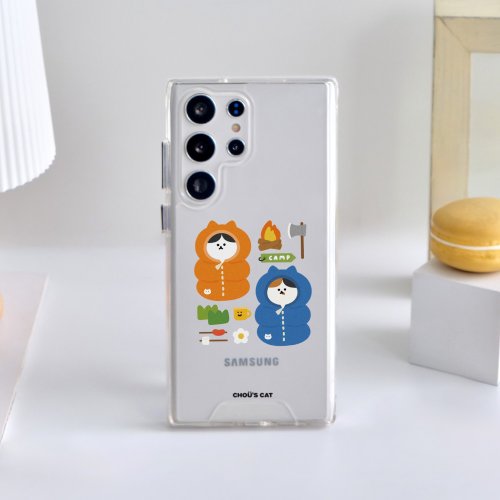 TOYSELECT 周氏喵喵露營貓貓防摔透明SAMSUNG手機殼