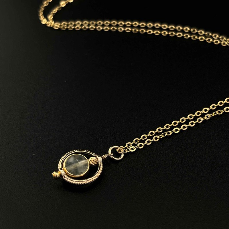 [Star Series] Natural stone hope Stone ring gold necklace - Necklaces - Crystal Green