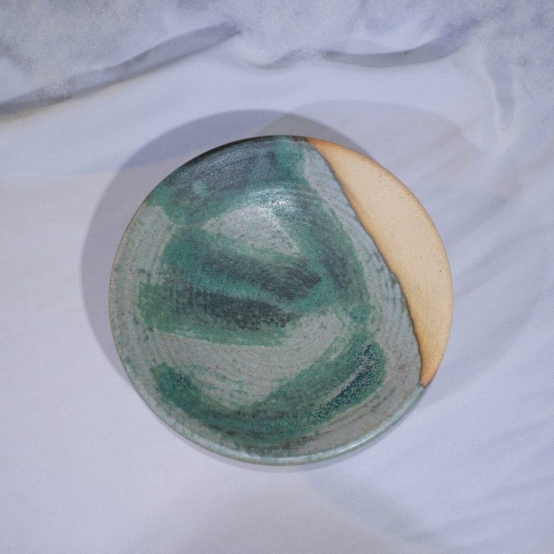 墨綠眉月陶盤約Ø12.3 cm - 碟子/醬料碟/醬油碟 - 陶 藍色