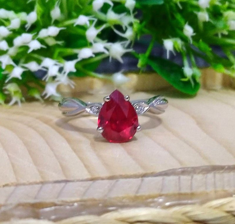 Natural ruby ring silver sterling or ring wedding size 7.0 free resize - 戒指 - 純銀 紅色