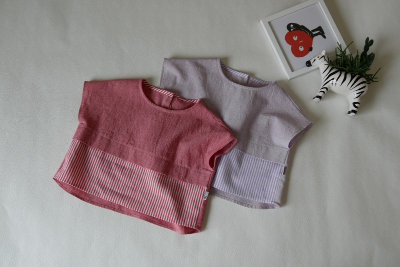 Children's clothing striped switching blouse - Tops & T-Shirts - Cotton & Hemp Purple