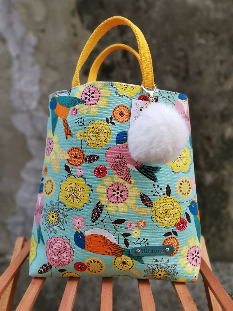 Miranda Handmade Lightweight Walking Bag - Kechak Happy Birds - กระเป๋าถือ - ผ้าฝ้าย/ผ้าลินิน สึชมพู