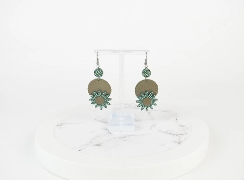 Elle Santos Earrings in Polka Dot Green & Textured Cute Flower Star Genuine Recycled Leather