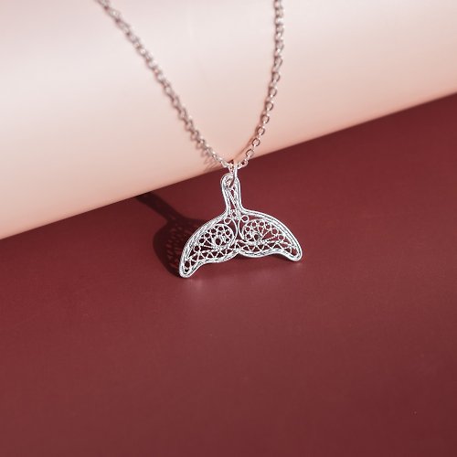 Jewel Art Studio Handmade Whale Tail Necklace Silver Filigree AG999 | Jewelry Art Studio