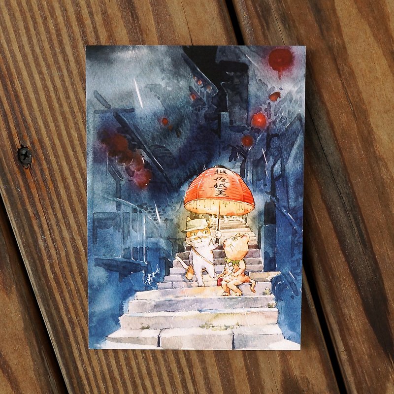 Cat Xin Zai Lang's Travels Series Postcards-Jiufen Shuqi Road - การ์ด/โปสการ์ด - กระดาษ สีน้ำเงิน