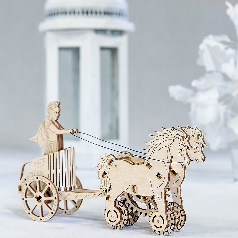 Hand-made power model Roman chariot wooden combined movable toy - Items for Display - Wood Khaki