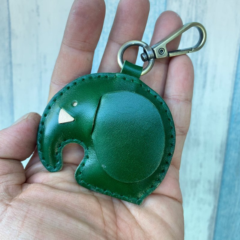 療癒小物 手工皮革 深绿色 可愛 小象 純手工縫製 鑰匙扣 小尺寸 - 鑰匙圈/鑰匙包 - 真皮 綠色