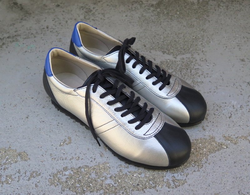 【日常に活躍】クラシックなデザインと本革の上質感！EMAのスニーカー/ガンメタ×BLK - 女休閒鞋/帆布鞋 - 真皮 銀色