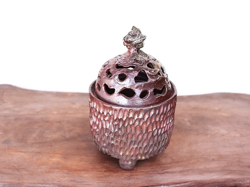Bizen ware incense burner (handmade) ta-034 - น้ำหอม - ดินเผา สีนำ้ตาล