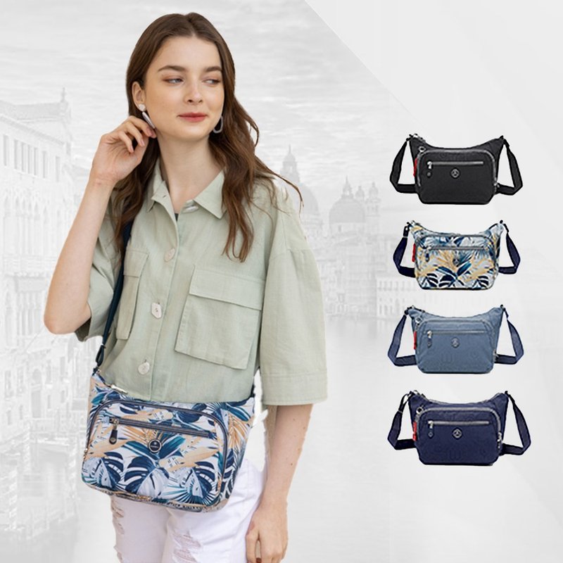 Handbag casual cross-body bag anti-cutting bag anti-theft recording anti-splash water outing bag black and blue jungle - กระเป๋าแมสเซนเจอร์ - ไนลอน สีดำ