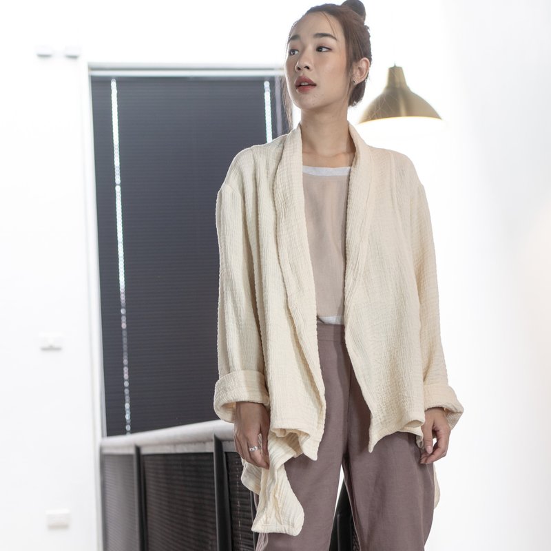 Natural Cotton Cardigan Flowy Cardigan Autumn Jacket - Cream - Women's Casual & Functional Jackets - Cotton & Hemp White