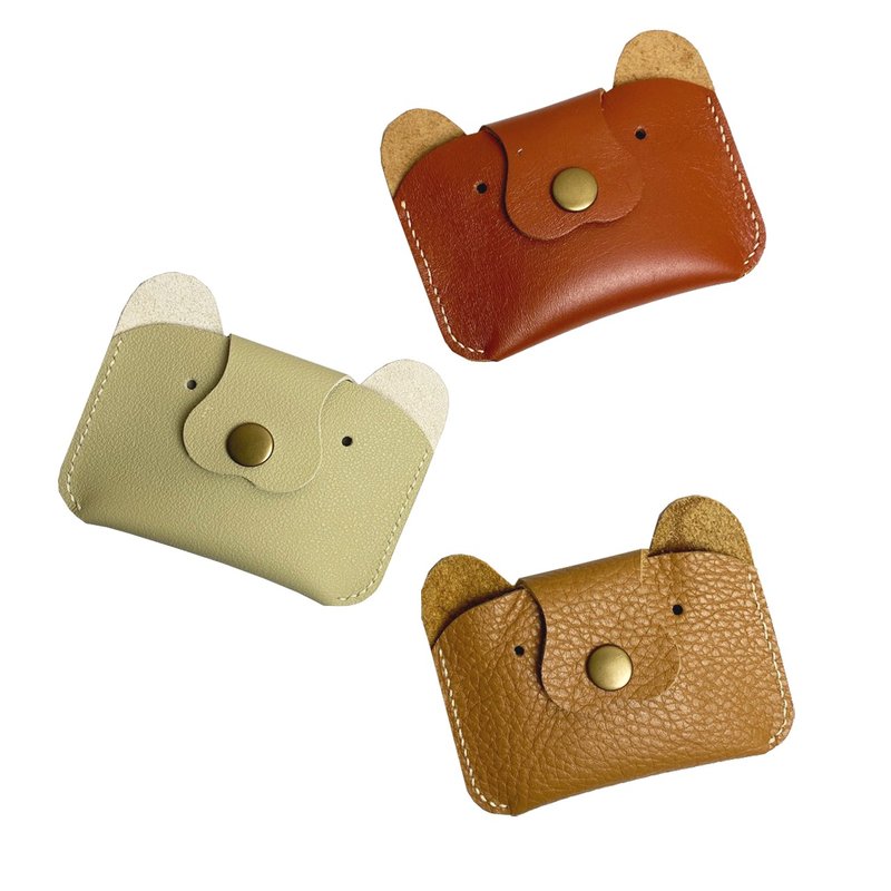 [Working with Maizi] Bear Meets You Leather Card Holder - Coin Purses - Other Materials White