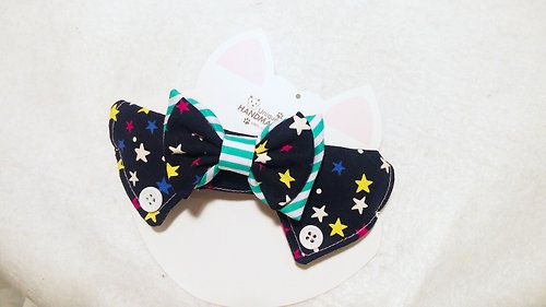 Unique Handmade HK 寵物 貓犬用型仔星星 恤領條紋 煲呔
